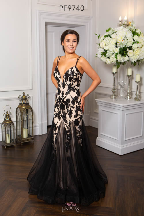 Prom Frocks PF9740 BLACK NUDE FRONT